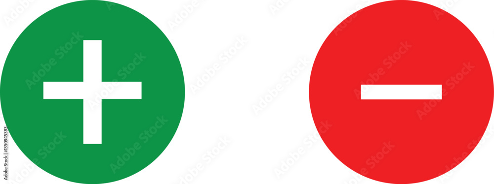 Add and remove round button icons. Plus and minus circular symbols for UI design, vector illustration. Add and remove round button icons. Plus and minus circular symbols for UI design, vector illustration.