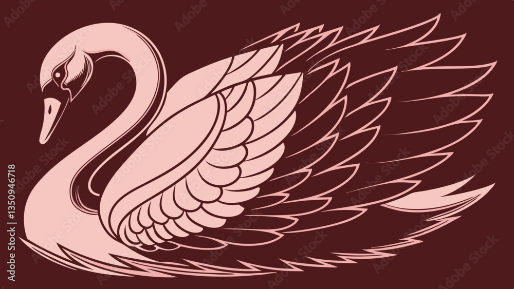 Obraz premium gradient logotype design swan vector in dark red background. 