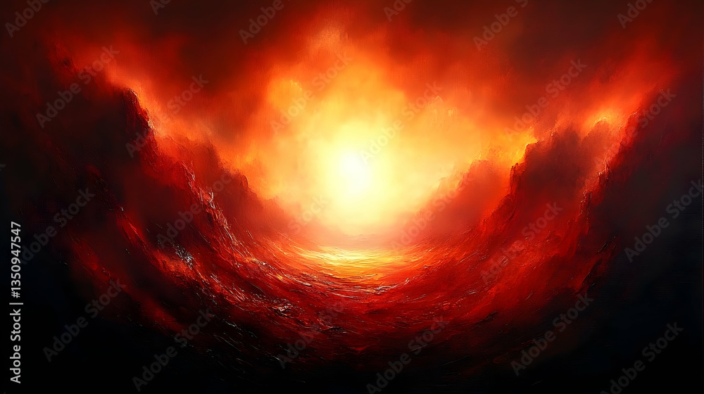 Fototapeta premium Fiery landscape, radiant sun