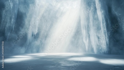 Frozen cave interior, icy glow