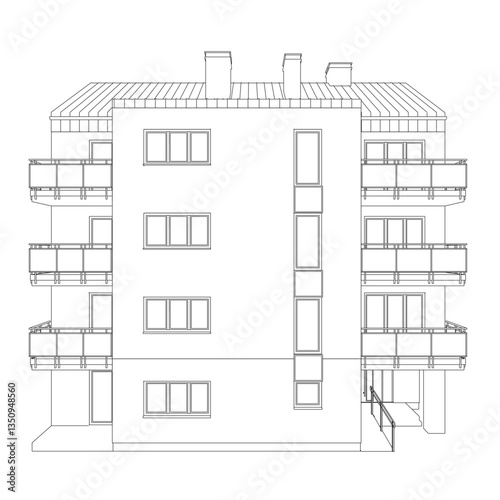 A large building with a lot of windows and a balcony. The building is very tall and has a lot of windows