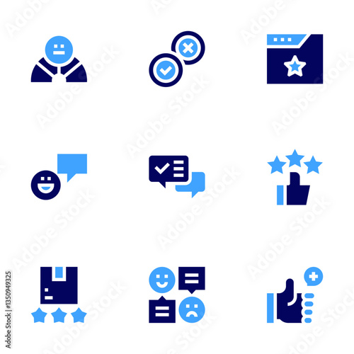 Feedback icon set. Bold style. Duotone colors. feedbackemoji, evaluation, rating, goodreview, goodfeedback, thumbsup, opinions
