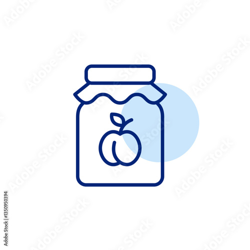 Plum jam in jar. Sweets and preserves. Breakfast spread for toasts. Pixel perfect, editable stroke vector icon