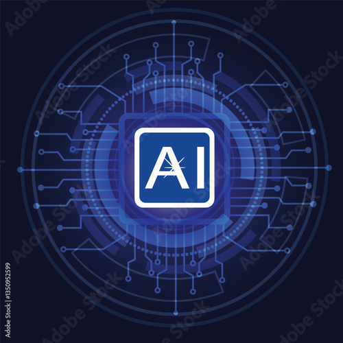 Artificial intelligence circuit line style. Machine learning design. Smart network digital technology. AI. Vector