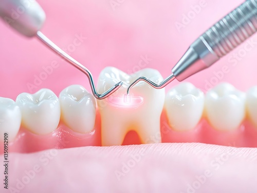Laser Dentistry: Tooth Cleaning Close-Up.