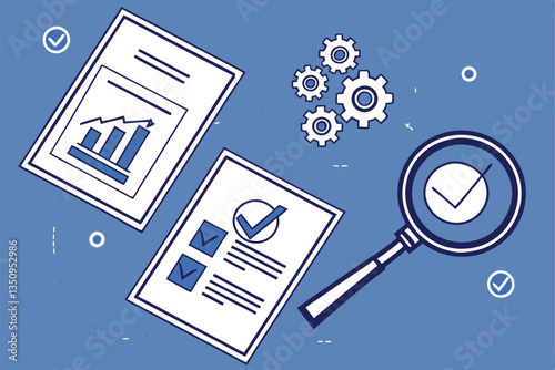 57 Network connections, user icons, circular target, magnifying glass, blue background, interconnected nodes, social media concept, precision marketing, customer targeting, digital networking, concent