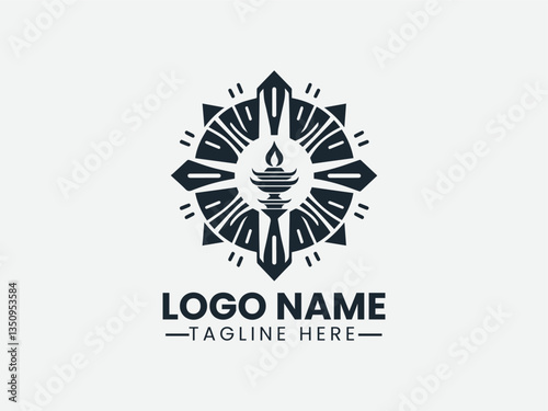 ornate diya lamp within decorative square frame. Cultural logo