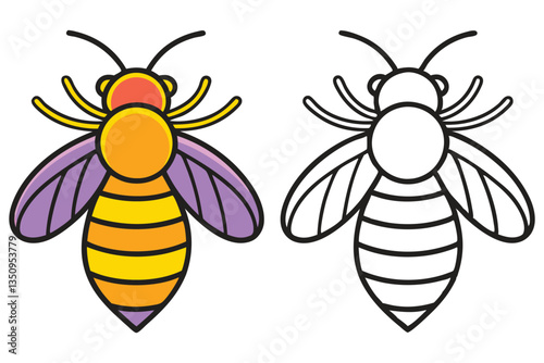 Adorable Cartoon Bee Illustration Color and Outline Versions for Kids Activities