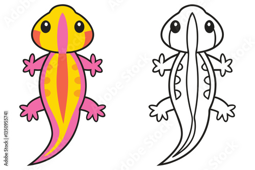 Adorable Cartoon Lizard Color and Outline Illustration for Kids Learning Activities