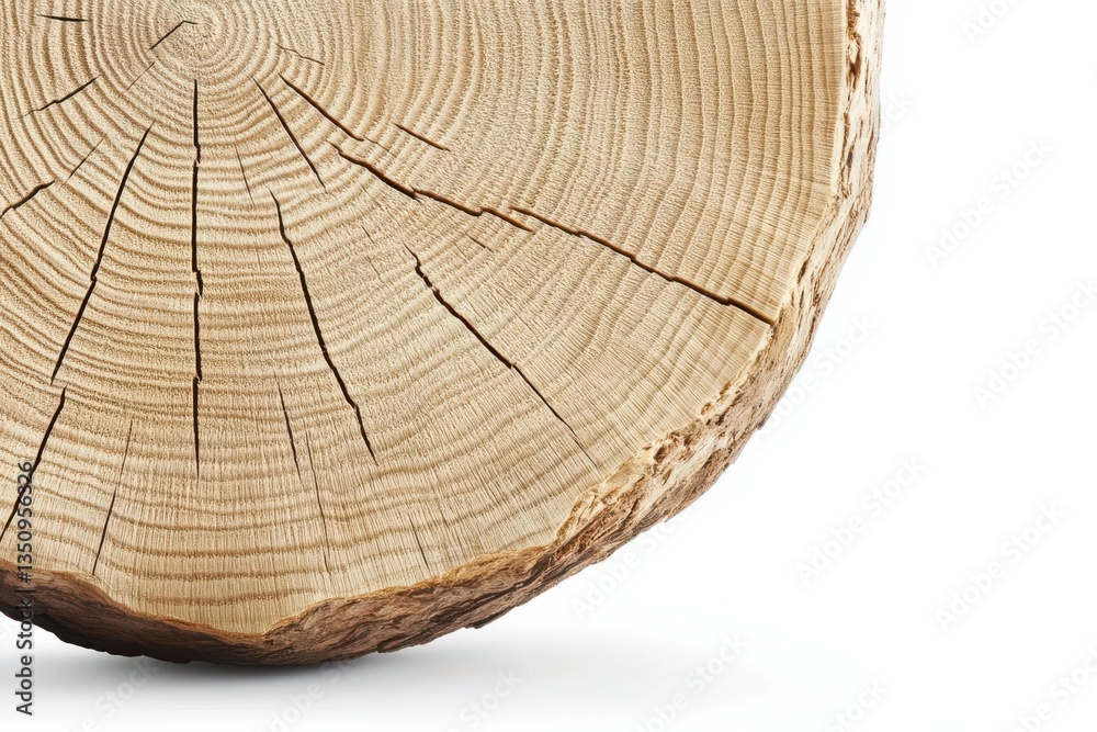 Obraz premium Close-up view of a cross-section of a tree trunk showcasing natural wood grain and cracks