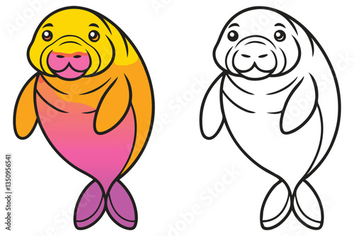Adorable Cartoon Manatee Illustration Coloring Page  Sea Cow Aquatic Mammal Ocean Animal