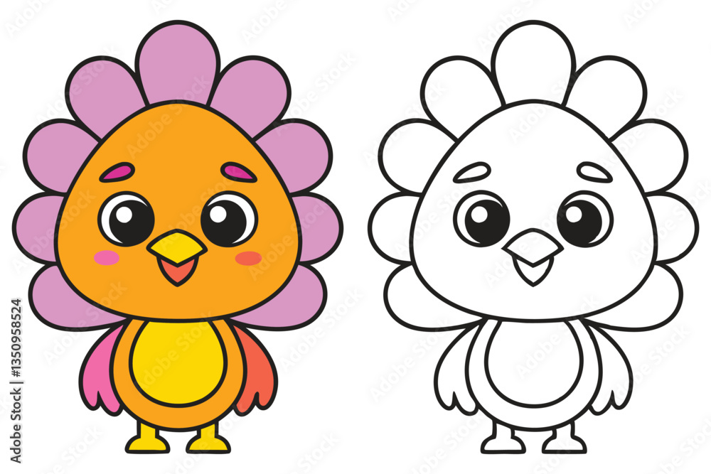 Obraz premium Adorable Cartoon Bird Character Coloring Page Illustration Featuring a Cute Flower Bird Design Perfect for Kids Activities and Educational Materials