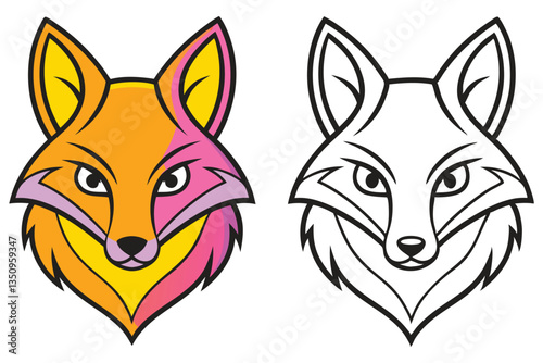 Vibrant Fox Head Mascot Design Illustration Colorful Outline Version