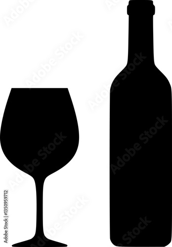 Simple vector icon on a theme wine glass, bottle
