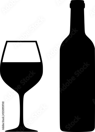 Simple vector icon on a theme wine glass, bottle
