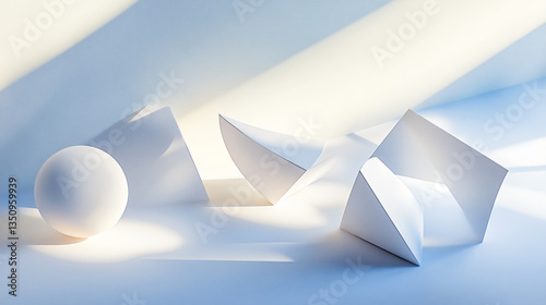 A unique white object positioned on a table under bright diffuse light showcasing its design and form in a clean and minimalist setting.