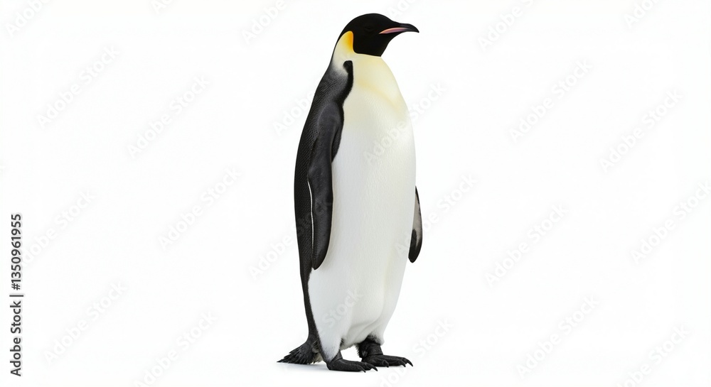 Fototapeta premium Emperor Penguin: Majestic Pose, Crisp White Background, Clean Wildlife Photography