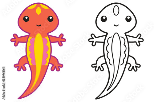 Adorable Cartoon Newt Coloring Page Illustration for Kids Learning Activities