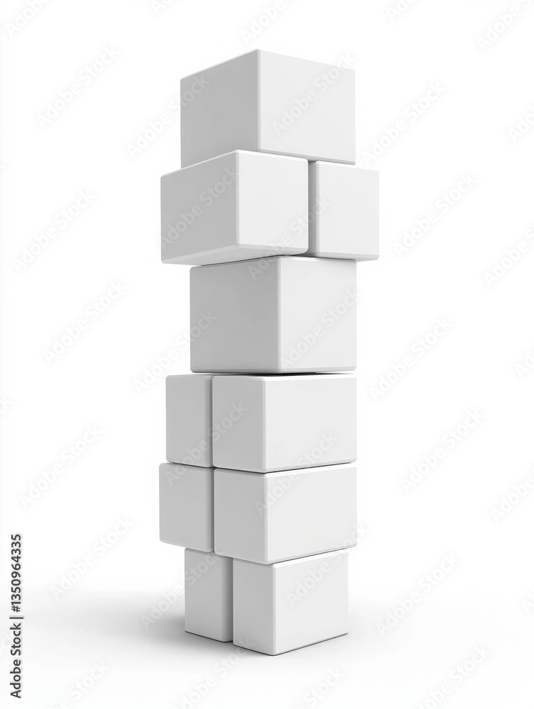 A minimalist stack of white cubes arranged vertically against a plain background, showcasing simplicity A minimalist stack of white cubes arranged vertically against a plain background, showcasing simplicity
