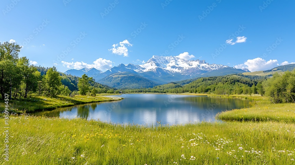 Spring flora action scenic nature lake view with flowers in mountains Spring flora action scenic nature lake view with flowers in mountains