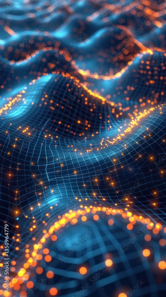 Abstract digital landscape, glowing network, wavy terrain Abstract digital landscape, glowing network, wavy terrain