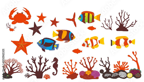 Vibrant Ocean Life Cartoon Fish Coral Reef Sea Creatures