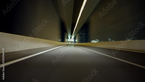 Car, POV, subjective movement, highway, taillights, city, time lapse