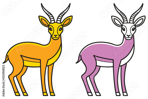 Two Adorable Cartoon Springboks Orange and Pink Color Illustration