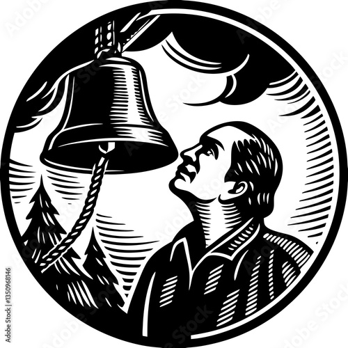 Man Silhouette Staring at Bell Black vector