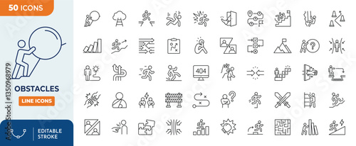 Obstacles line editable icon set. Editable stroke. Vector illustration