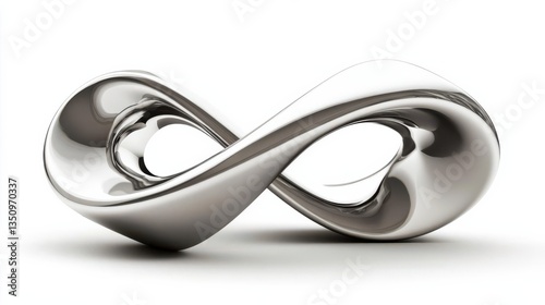Abstract metallic infinity symbol sculpture reflecting light in a minimalist setting