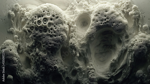 A white substance gracefully suspended in water creating fascinating mimetic shapes and intricate patterns resembling natural forms.