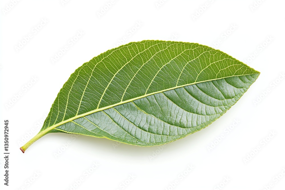 Obraz premium Green Leaf Close-up on White Background for Botanical Study