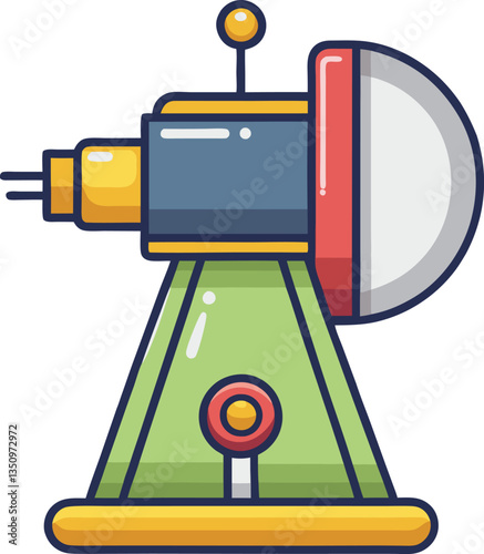 Illustration of a vintage pencil sharpener, A colorful, vintage-style pencil sharpener with a green base, red accents, and a large sharpener mechanism.
