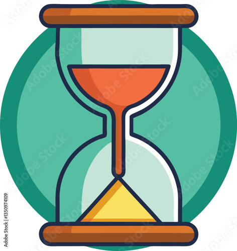 Illustration of hourglass with orange and yellow sand, A colorful hourglass with orange sand flowing to a yellow sand base, symbolizing the passage of time.
