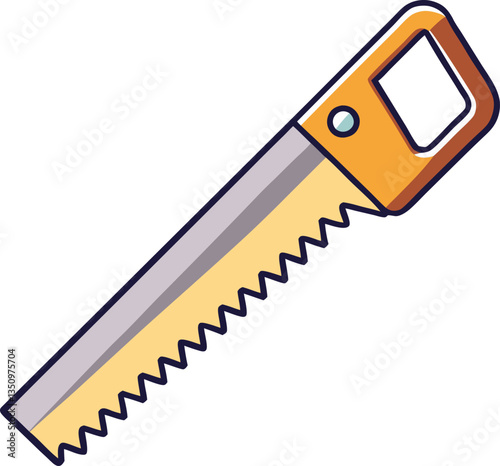 Illustration of a Hand Saw for Woodworking and Construction, A colorful illustration of a hand saw, used for woodworking, construction, and DIY projects.
