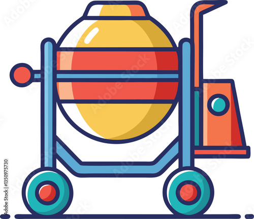 Colorful Cement Mixer for Construction and Building Projects, A bright and colorful illustration of a cement mixer, representing construction work, building projects, and industrial tools.
