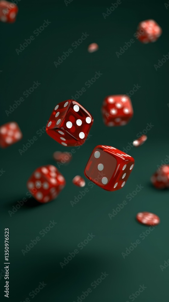 red poker dice thrown on dark green table red poker dice thrown on dark green table