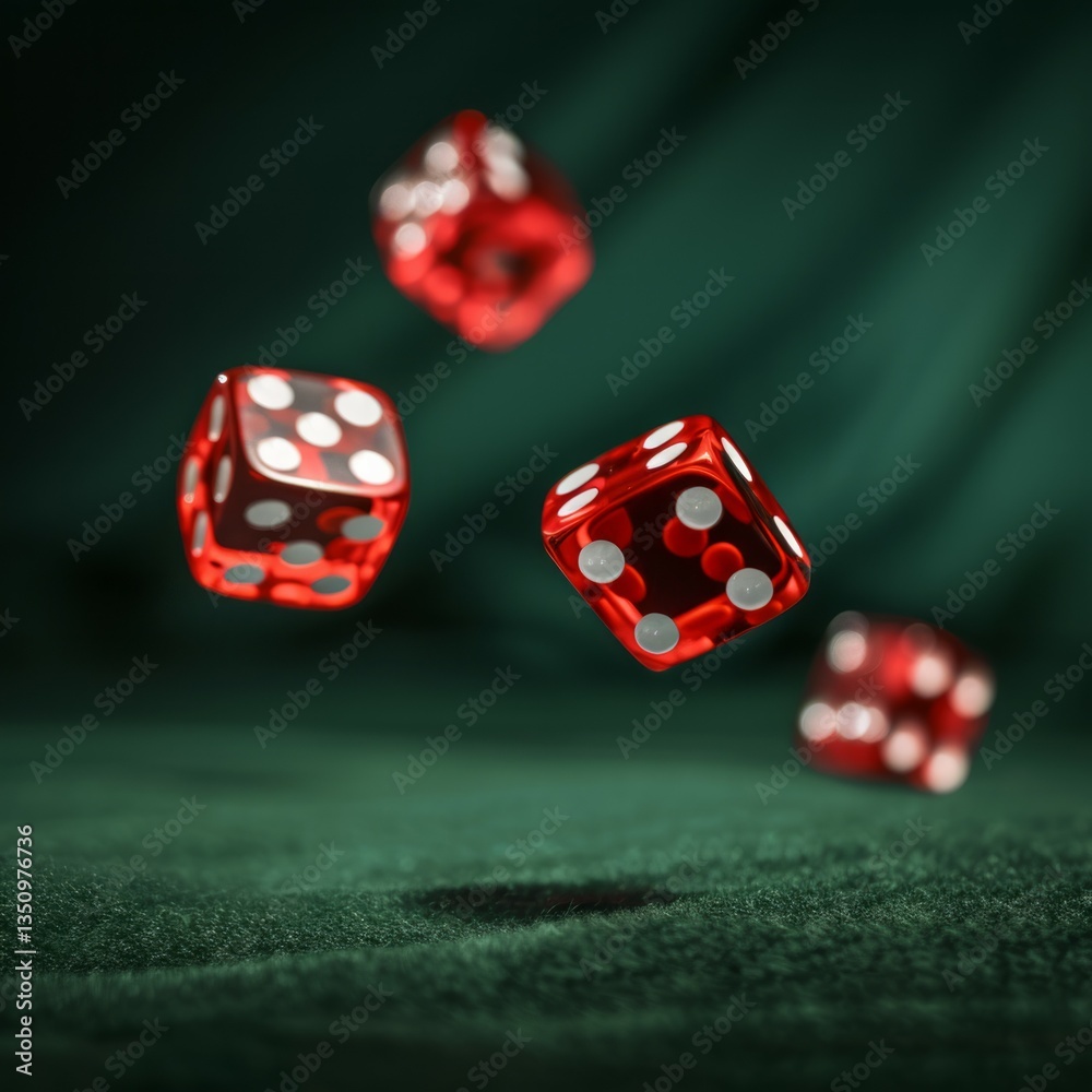 red poker dice thrown on dark green table red poker dice thrown on dark green table