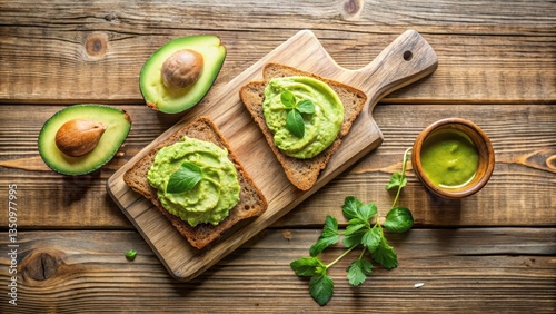 Delicious Avocado Mash on Toasted Bread with Fresh Herbs and a Side of Creamy Avocado Dip