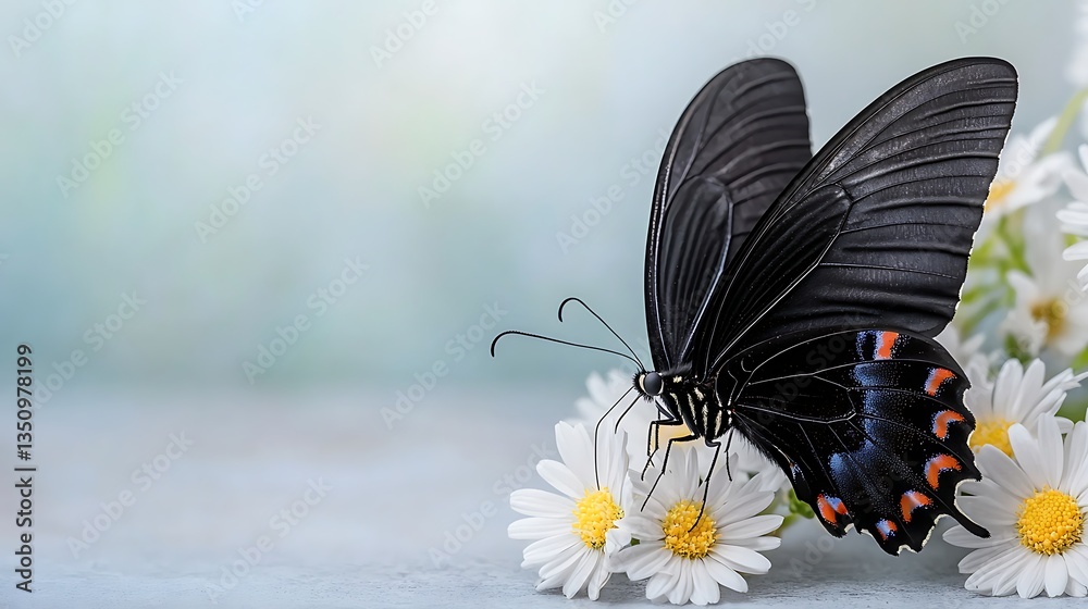Fototapeta premium Spring action butterfly on floral daisies nature's beauty tranquil environment close-up view
