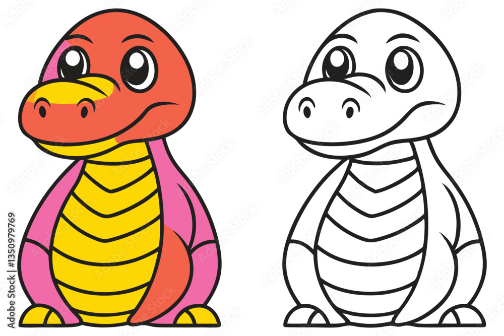 Obraz premium Adorable Cartoon Dinosaur Illustration Coloring Page Cute Reptile Character Design for Kids
