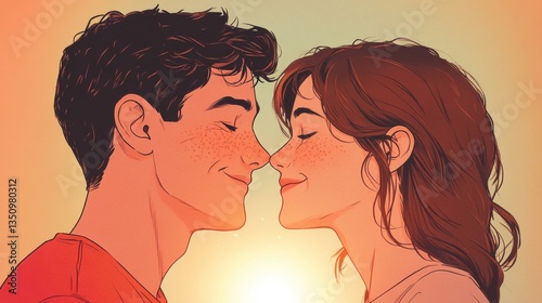 A man and a woman happily looking at each other. A couple who learn and grow together. Supporting and encouraging one another. Warmth and mutual care.