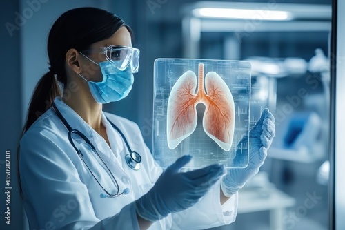 A high-quality photorealistic banner showing a doctor holding a transparent lung diagram, emphasizing healthcare and pneumonia awareness.