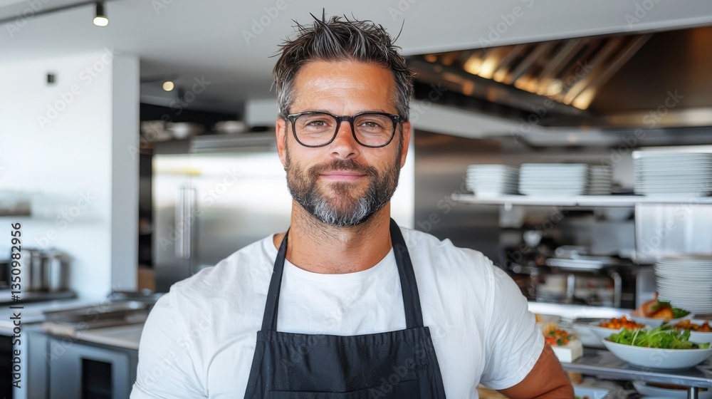 Fototapeta premium Chef showcasing beautifully plated heated entrees in a restaurant soft ambient light close-up angle