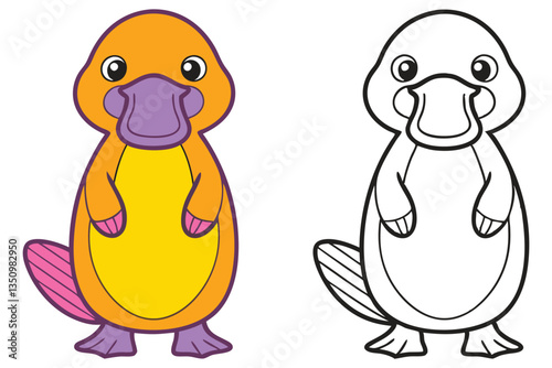Adorable Platypus Cartoon Character Illustration Coloring Page Design for Kids