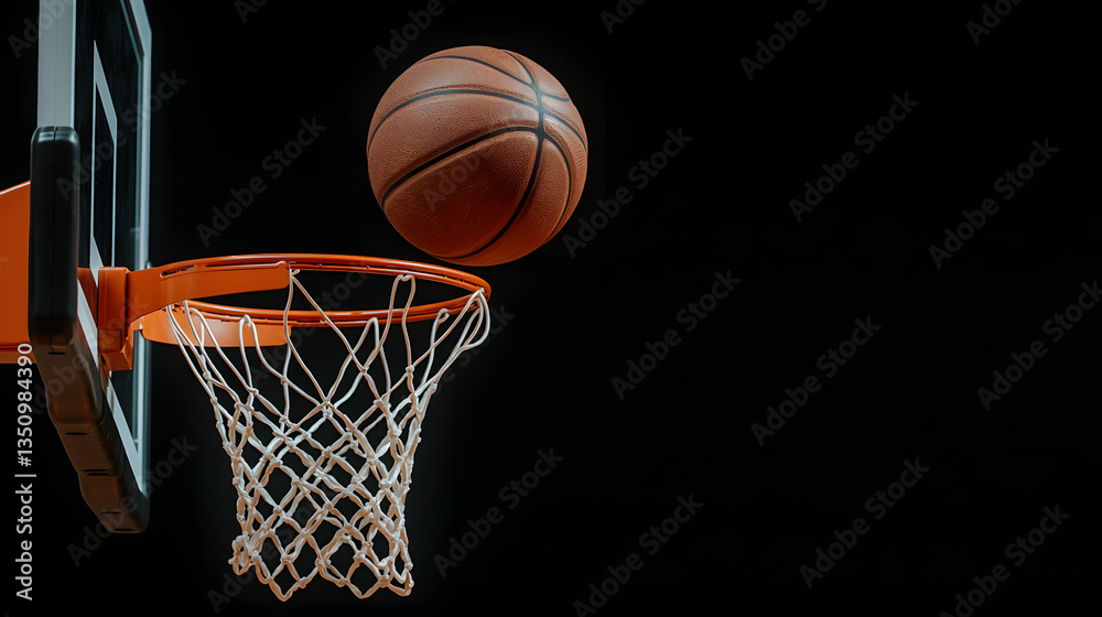 Basketball ball in the hoop, showcasing the perfect shot during a game.
Basketball ball in the hoop, showcasing the perfect shot during a game.