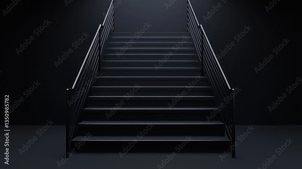 Fototapeta premium Dark stairway leading upwards, in a building, symbolic of ascent