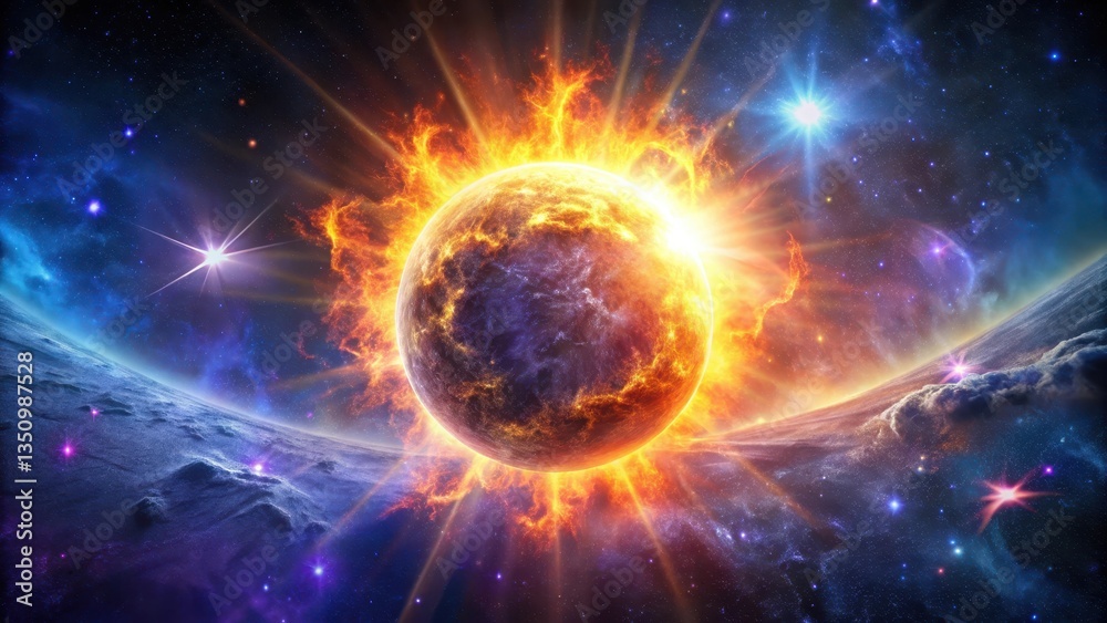 Fototapeta premium Fiery Celestial Body Exploding in a Cosmic Dance of Light and Energy