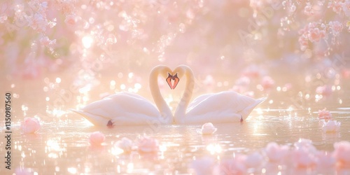 Two graceful swans form a h...
